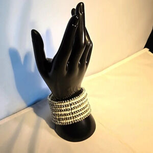 Cuff Bracelet 11 Layers of faux Gray and White Pearls Boho Tribal